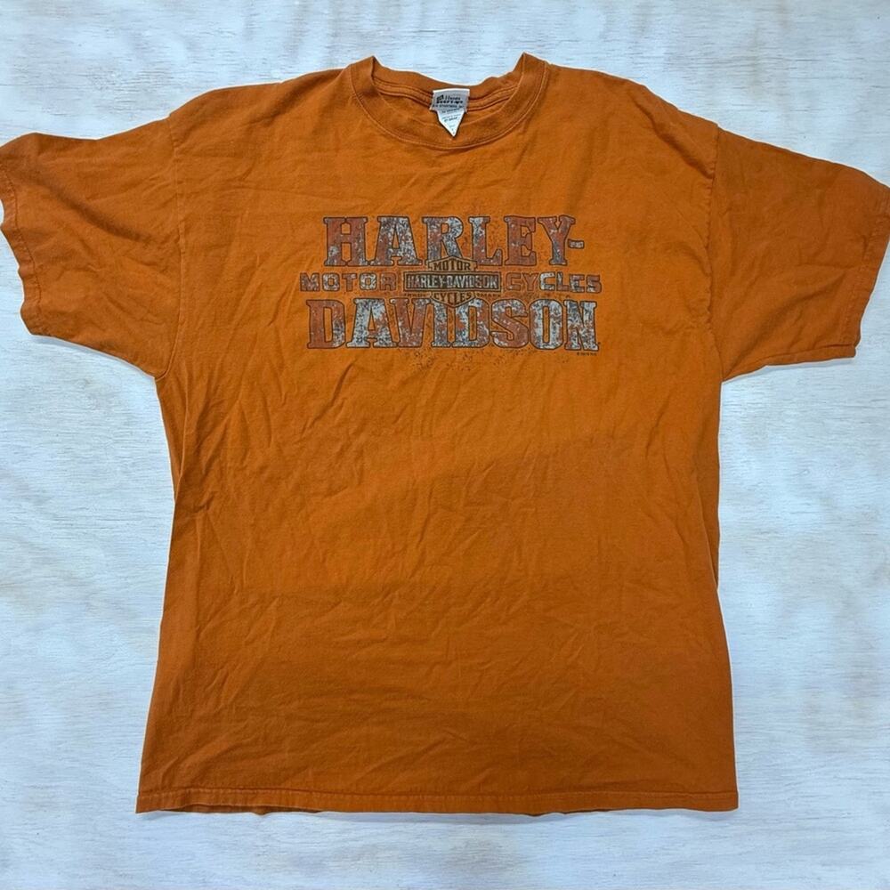 Vintage Hanes Beefy-T Harley-Davidson Orange Graphic Short Sleeve Tee Mens 2XL